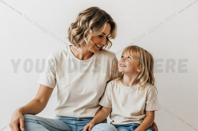 Mother and daughter wearing matching t-shirts Mock Up Photo Regulrcrative 