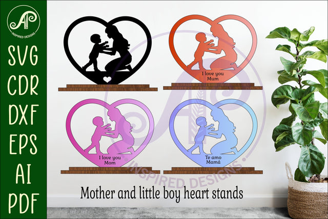 Mother and son heart stand. laser cut digital vector SVG APInspireddesigns 