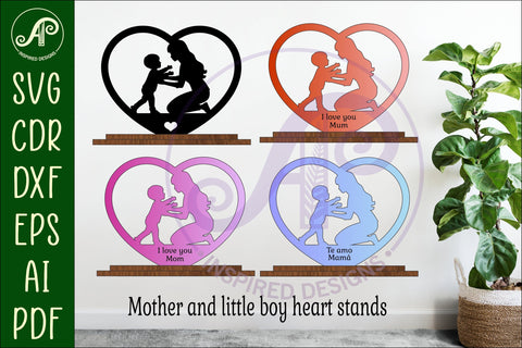 Mother and son heart stand. laser cut digital vector SVG APInspireddesigns 
