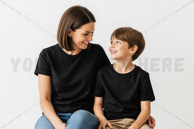 Mother and son matching black t-shirts Mock Up Photo Regulrcrative 