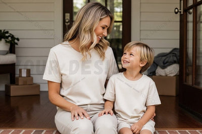Mother and son wearing matching white t-shirts Mock Up Photo Regulrcrative 