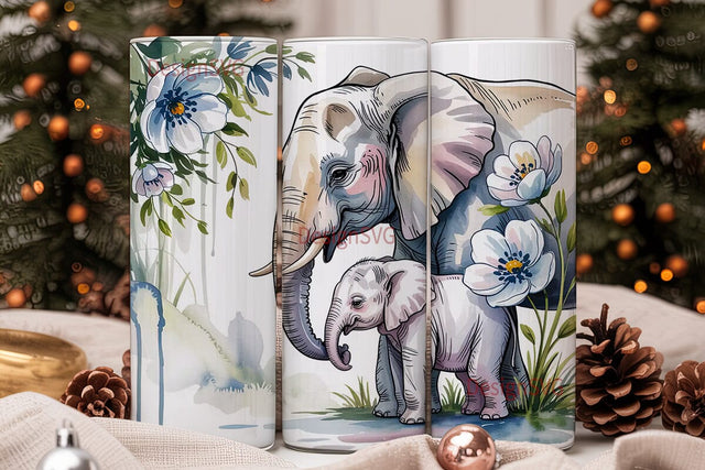 Mother & Baby Elephant Tumbler Wrap Sublimation DesignSVG 