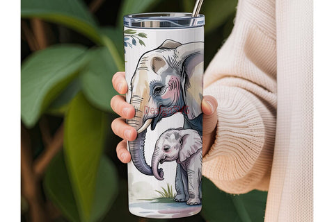 Mother & Baby Elephant Tumbler Wrap Sublimation DesignSVG 