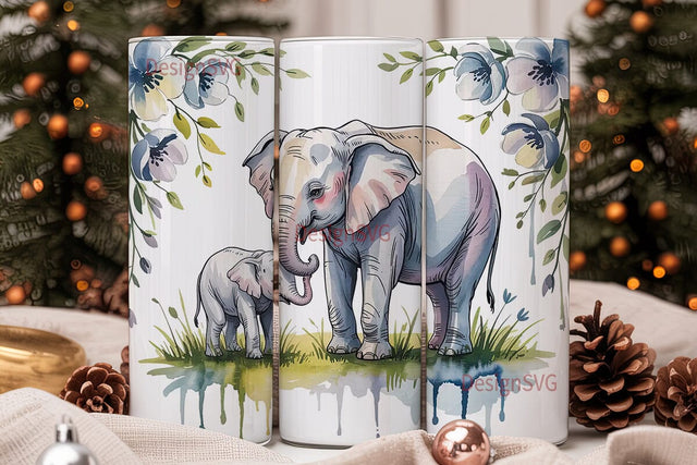 Mother & Baby Elephant Tumbler Wrap Sublimation DesignSVG 