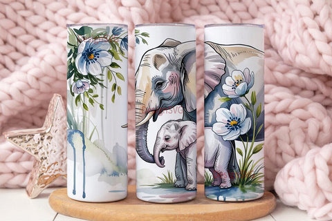 Mother & Baby Elephant Tumbler Wrap Sublimation DesignSVG 