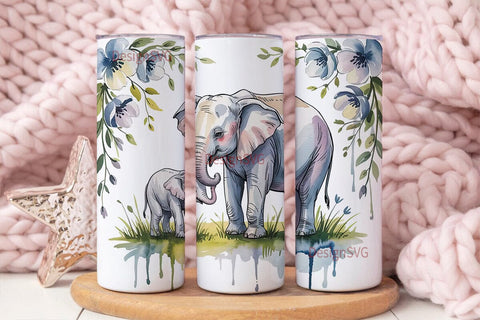 Mother & Baby Elephant Tumbler Wrap Sublimation DesignSVG 