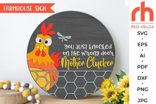 Mother Clucker SVG, Farm Door Sign DXF, Farmhouse Cut File SVG RedHelgaArt 