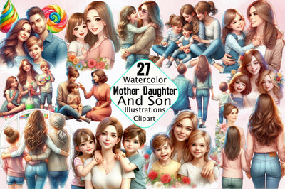 Mother Daughter and Son Sublimation Clipart Bundle Sublimation SVGArt 