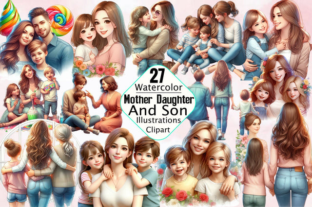 Mother Daughter and Son Sublimation Clipart Bundle Sublimation SVGArt 