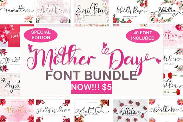 Mother Day Font Bundle Font Prasetya Letter 
