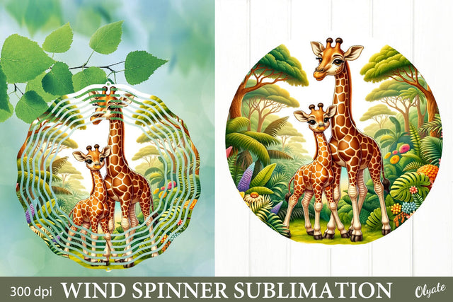 Mother Day Wind Spinner PNG. Mom and Baby Giraffe PNG Sublimation Olga Terlyanskaya 