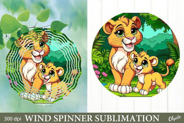 Mother Day Wind Spinner PNG. Mom and Baby Lion PNG Sublimation Olga Terlyanskaya 