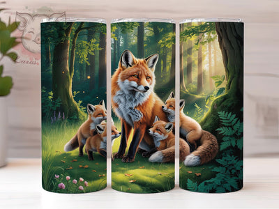 Mother Fox Wildlife 20oz Tumbler Wrap, Beautiful Fox, Surrounded Pose, Wildlife Design, Fox Art, 20oz Tumbler Wrap, Sublimation PNG Sublimation Lara' s Designs 