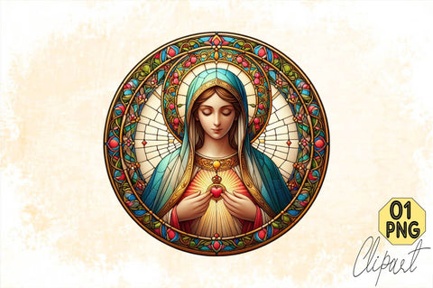 Mother Mary Stained Glass PNG Sublimation Clipart Sublimation SVGArt 