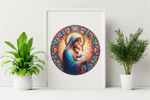 Mother Mary Stained Glass Sublimation Clipart Sublimation SVGArt 