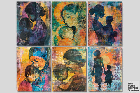 Mother with Child Digital Junk Journal Kit Half Page Digital Pattern Fine Purple Elephant Creations 