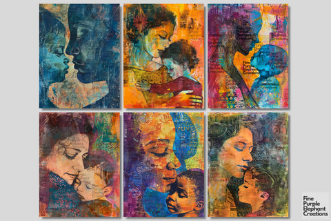 Mother with Child Digital Junk Journal Kit Half Page Digital Pattern Fine Purple Elephant Creations 