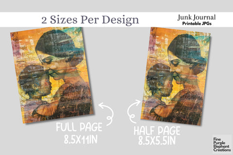 Mother with Child Digital Junk Journal Kit Half Page Digital Pattern Fine Purple Elephant Creations 