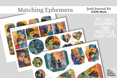 Mother with Child Digital Junk Journal Kit Half Page Digital Pattern Fine Purple Elephant Creations 