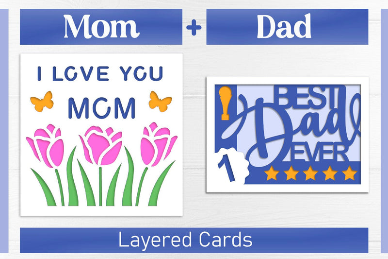 Mothers and Fathers day card set, 3d layered papercut 3D Paper AnastasiyaArtDesign 