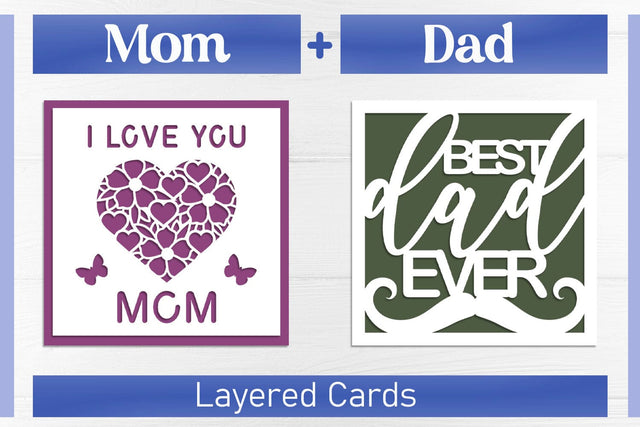 Mothers and Fathers day card set, 3d layered papercut greeting card 3D Paper AnastasiyaArtDesign 