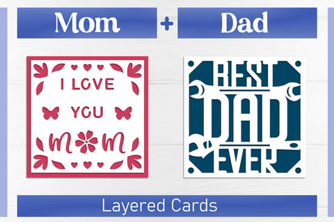 Mothers and Fathers day card set, 3d layered papercut svg 3D Paper AnastasiyaArtDesign 