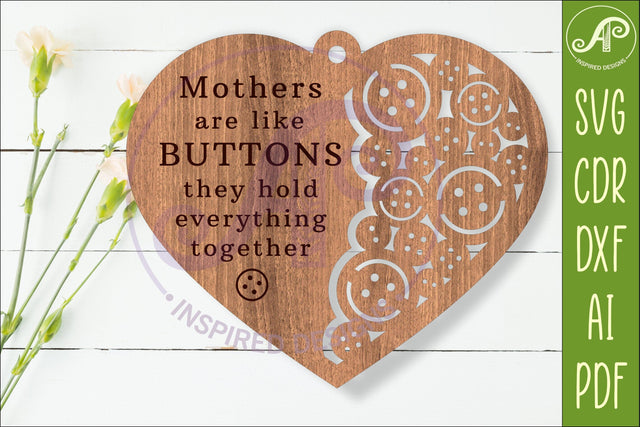 Mothers Are Like Buttons SVG, Mother’s Day Laser Cut Heart SVG APInspireddesigns 