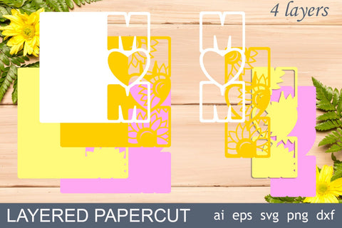 Mothers day 3d card svg, Sunflower Mom svg, Layered papercut template 3D Paper AnastasiyaArtDesign 