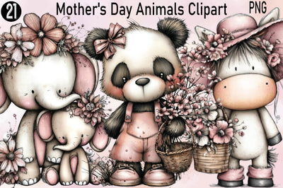 Mother's Day Animals Clipart Bundle. Sublimation SVGArt 