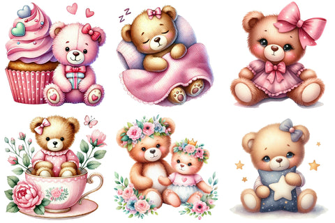 Mothers Day & Baby Girl Teddy Clipart Sublimation designartist 