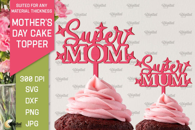 Mother's Day Cake Topper SVG. Cupcake Topper Laser Cut SVG Evgenyia Guschina 