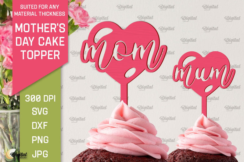 Mother's Day Cake Topper SVG. Cupcake Topper Laser Cut SVG Evgenyia Guschina 