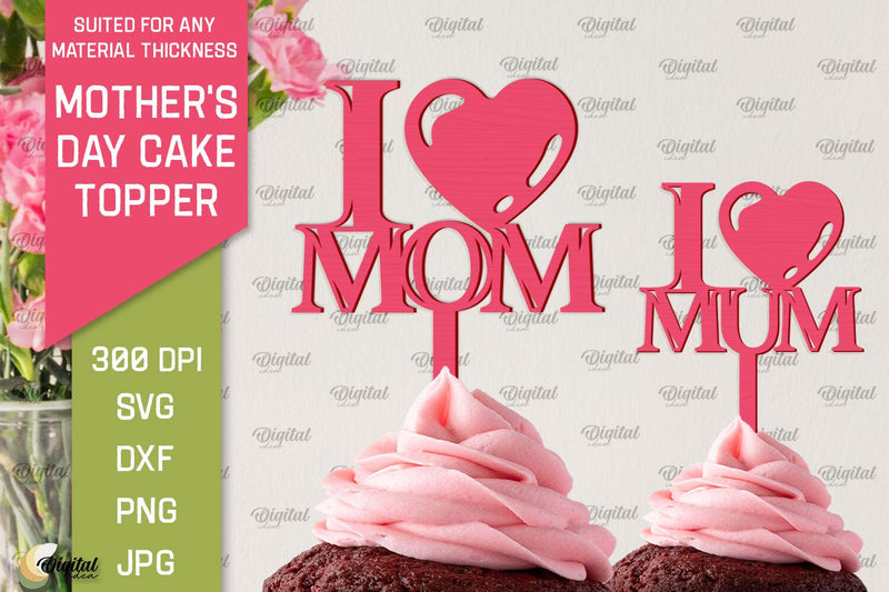 Mother's Day Cake Topper SVG. Cupcake Topper Laser Cut SVG Evgenyia Guschina 