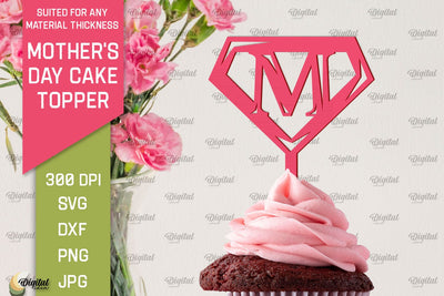 Mother's Day Cake Topper SVG. Cupcake Topper Laser Cut SVG Evgenyia Guschina 