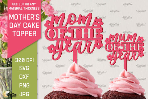 Mother's Day Cake Toppers SVG Bundle. Cupcake Toppers Laser Cut SVG Evgenyia Guschina 