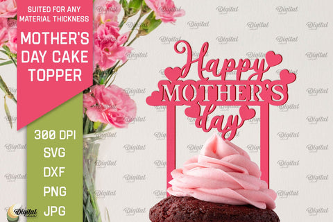 Mother's Day Cake Toppers SVG Bundle. Cupcake Toppers Laser Cut SVG Evgenyia Guschina 