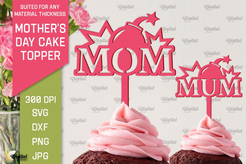 Mother's Day Cake Toppers SVG Bundle. Cupcake Toppers Laser Cut SVG Evgenyia Guschina 