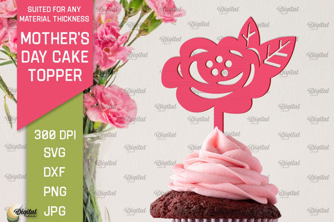Mother's Day Cake Toppers SVG Bundle. Cupcake Toppers Laser Cut SVG Evgenyia Guschina 