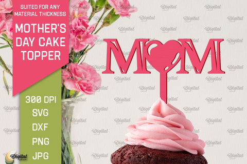 Mother's Day Cake Toppers SVG Bundle. Cupcake Toppers Laser Cut SVG Evgenyia Guschina 