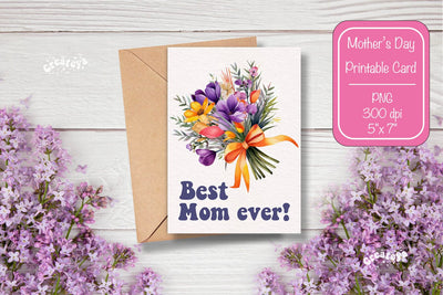 Mothers Day card Best Mom Printable Card Watercolor card Flower postcard PNG Sublimation Createya Design 