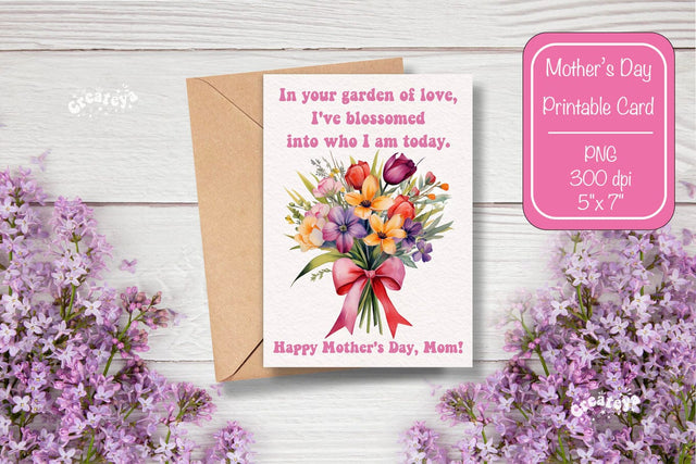 Mothers Day card Happy Mothers Day Printable Card Watercolor card Flower postcard PNG Sublimation Createya Design 