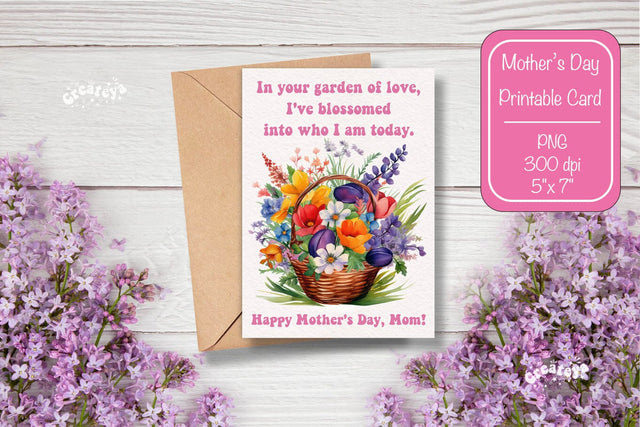 Mothers Day card Happy Mothers Day Printable Card Watercolor card Flower postcard PNG Sublimation Createya Design 