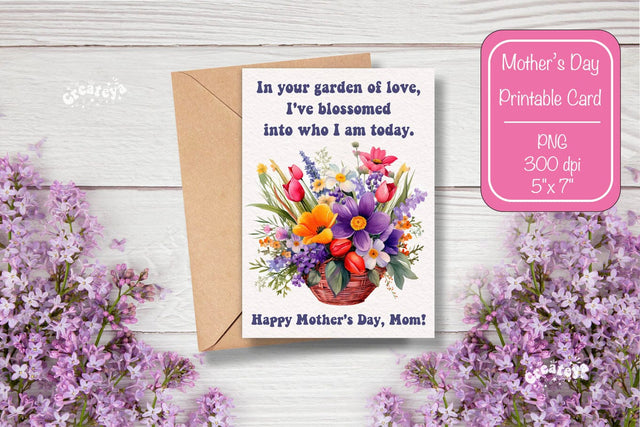 Mothers Day card Happy Mothers Day Printable Card Watercolor card Flower postcard PNG Sublimation Createya Design 