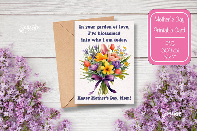 Mothers Day card Happy Mothers Day Printable Card Watercolor card Flower postcard PNG Sublimation Createya Design 
