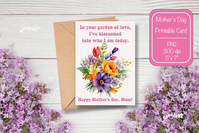 Mothers Day card Happy Mothers Day Printable Card Watercolor card Flower postcard PNG Sublimation Createya Design 