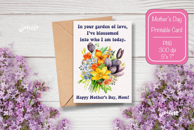 Mothers Day card Happy Mothers Day Printable Card Watercolor card Flower postcard PNG Sublimation Createya Design 