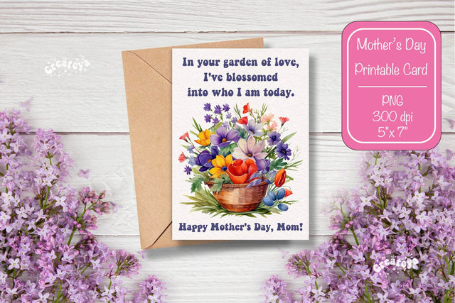 Mothers Day card Happy Mothers Day Printable Card Watercolor card Flower postcard PNG Sublimation Createya Design 