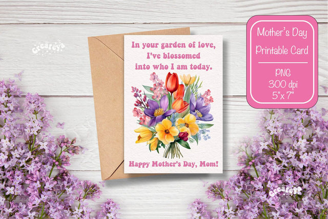 Mothers Day card Happy Mothers Day Printable Card Watercolor card Flower postcard PNG Sublimation Createya Design 
