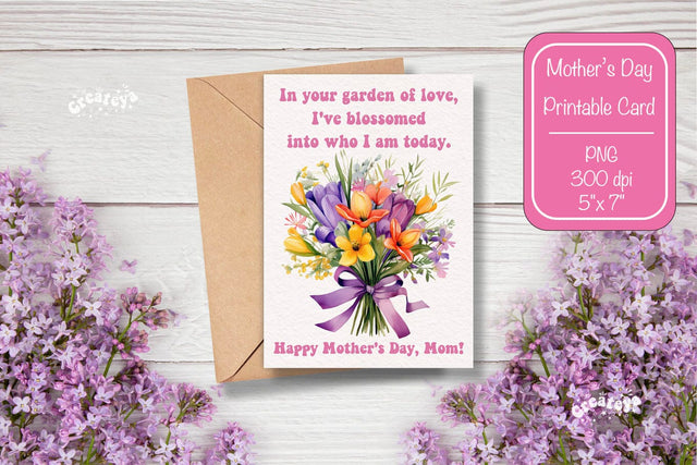 Mothers Day card Happy Mothers Day Printable Card Watercolor card Flower postcard PNG Sublimation Createya Design 