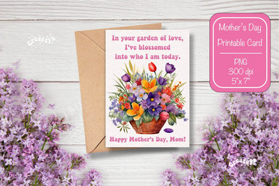 Mothers Day card Happy Mothers Day Printable Card Watercolor card Flower postcard PNG Sublimation Createya Design 